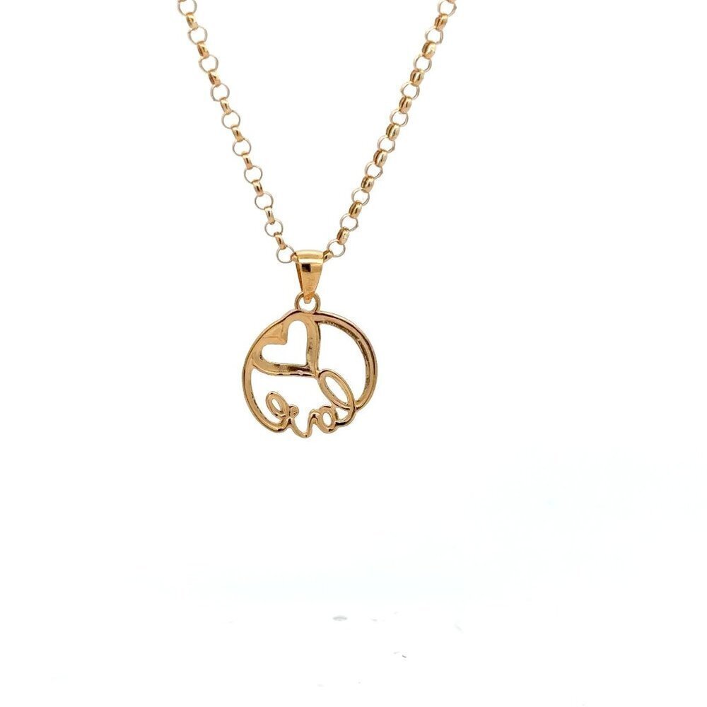18K Gold Necklace Chain 17.75" Rolo Pendant Charm Love Heart Circle